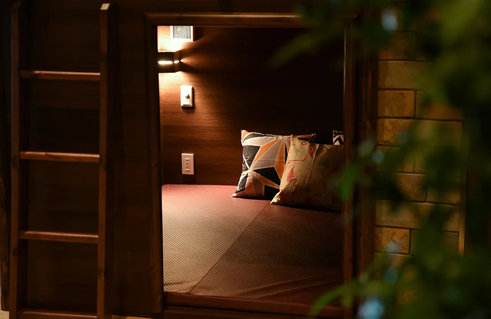 Individual Log Shelter rest nook in Forest Villa