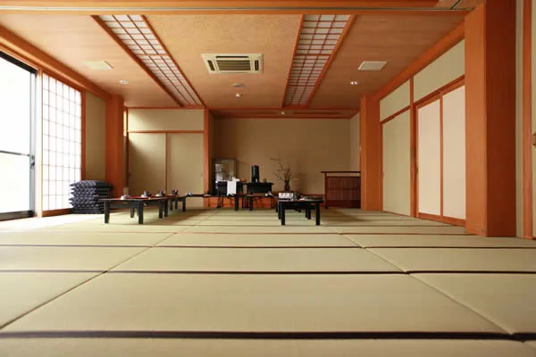 A banquet-style dining room at Ryokan Wakaba