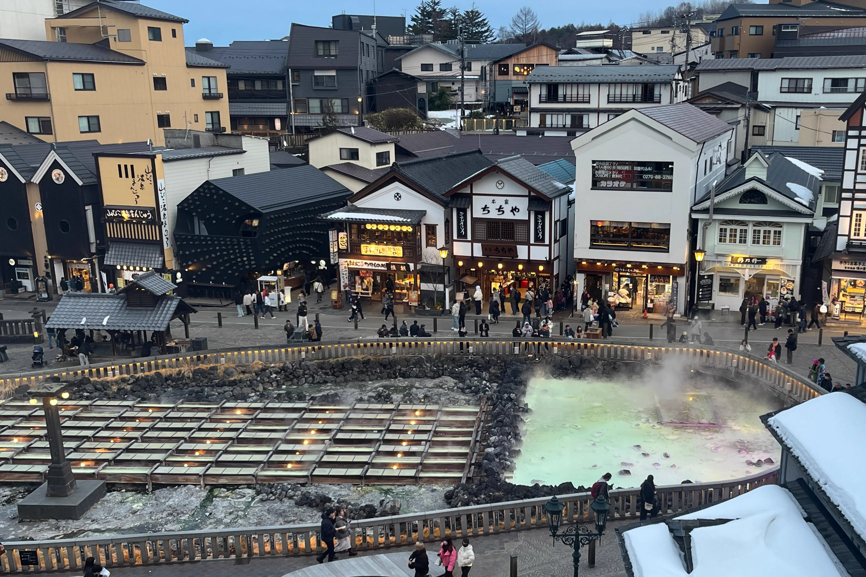 Yubatake, the source behind Kusatsu’s central hot-spring district